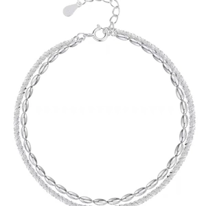 Sparkling S925 sterling silver double-layer bracelet with elegant shimmering grain texture