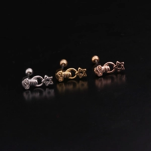 Skull and hexagram star stud earrings set in silver, gold, and rose gold finish