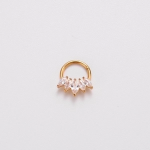 16G Gold Stainless Steel Hoop with Five Teardrop Zircons for Nose or Cartilage