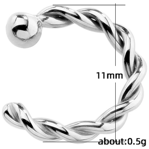 Silver twisted rope nose ring with bead, 11mm diameter and lightweight 0.5g metal design
