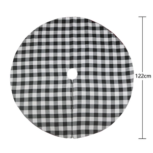 Jupe de sapin de Noël classique à carreaux noirs et blancs de 122 cm avec bordure rouge