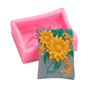 Stampo in silicone rosa e sapone rettangolare fatto a mano con rilievo di girasole