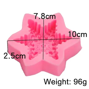 Pink snowflake silicone mold for DIY soap with 3D texture, dimensions 10x7.8x2.5cm, weight 96g