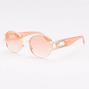 Lunettes de soleil ovales dorées rétro avec verres dégradés orange et branches évidées