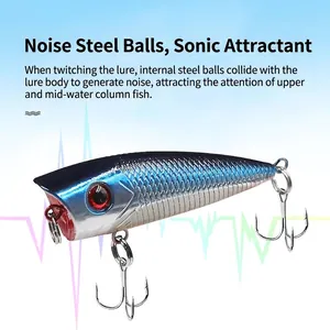 Popper fishing lure 6cm 6g with 3D eyes and internal steel balls for sonic attraction