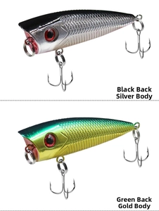 Detailed view of 6cm popper lure with 3D red eyes and high-strength treble hooks