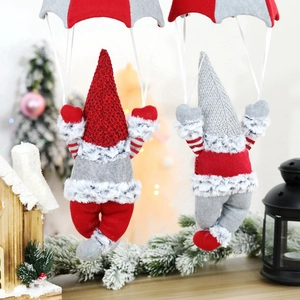 2er-Set Weihnachtsgnom Fallschirm Anhänger mit rot-grauem Strickstoff für Dekoration