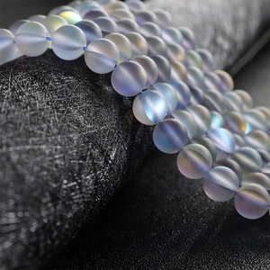 Frosted round beads with blue-purple iridescent luster for jewelry DIY crafting