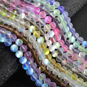 Frosted colorful matte agate round beads for DIY jewelry making in multi-color pastel tones