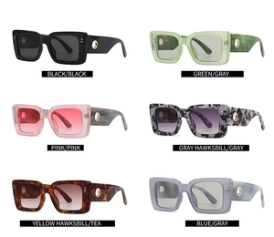 Detailed grid view of stylish square thick frame sunglasses in six assorted colors