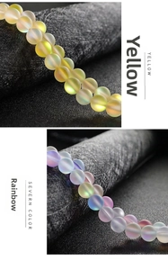 Detail of yellow and iridescent frosted round beads for DIY jewelry making and crafts