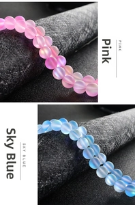 Frosted matte crystal beads with iridescent finish in pink and sky blue colors