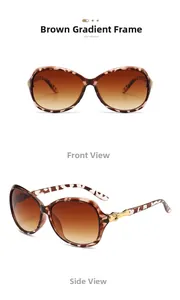 Close-up of tortoise shell sunglasses with gold metal accents and brown gradient lenses