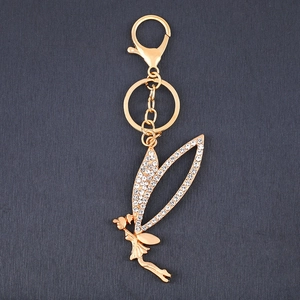 Fairy Angel Elf Keychain Butterfly Wings Rhinestone Alloy Metal Pendant Sparkling Bag Charm For Women