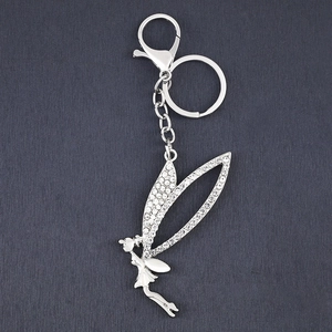 Sparkling silver butterfly fairy keychain with white crystals and lobster clasp closure