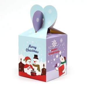Festive Christmas gift box with snowman and polar bear patterns in blue and purple