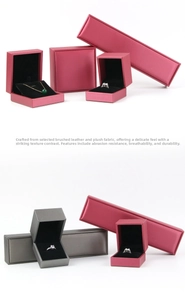 Macro shot of premium brushed PU leather jewelry gift boxes with soft plush lining texture