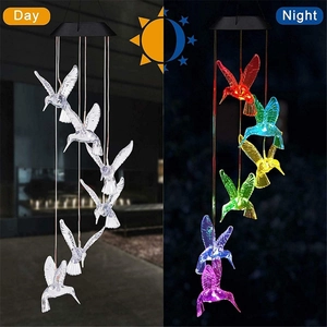 Solar powered color changing hummingbird wind chime for garden and outdoor decoration