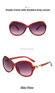 Macro detail of dark purple oversized sunglasses with golden metal hollow-out hinges