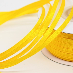 3mm bright yellow double-sided satin ribbon roll for gift wrapping and DIY crafts