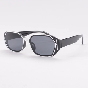 Vintage square sunglasses for women with black thick frames and silver geometric outlines