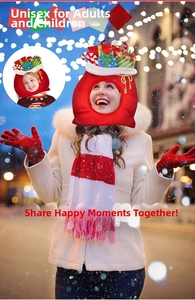 Plush Christmas gift bag hat with candy canes for adult and child holiday parties