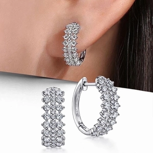 Geometric Copper Huggie Hoop Earrings Pave Setting Cubic Zirconia Simple Minimalist Elegant Accessories For Women