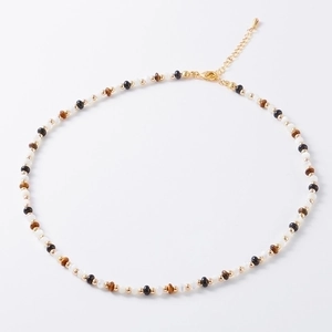 Tiger Eye Black Agate Beaded Necklace Natural Stone Mother Of Artificial Pearl Gold Plated Vintage Jewelry For Women Adjustable