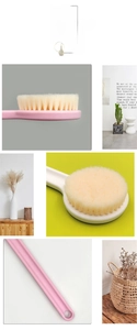 Detail showing dense nylon bristles and textured handle of the long-handle bath brush