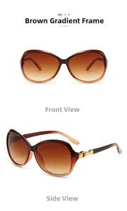Detailed close-up showing brown gradient frame with gold metal hinge accents on sunglasses