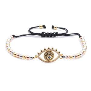 Colorful bead Evil Eye woven bracelet with zircon shell and adjustable sliding knot