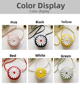 Six colors of floral daisy crossbody bags for girls in pink, black, yellow, red, white, green