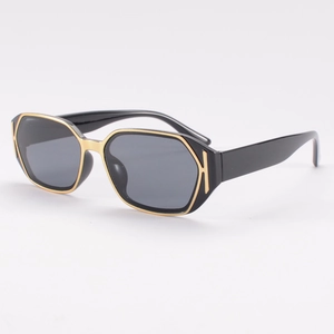 Vintage square sunglasses for women with black frames and gold geometric metal accents
