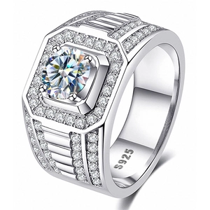 Luxury 925 Sterling Silver Moissanite Ring For Men Round Brilliant Cut Sparkling Halo Wedding Band Fashion Jewelry Gift