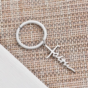 Silver stainless steel faith letter cross keychain accessory for car and bags
