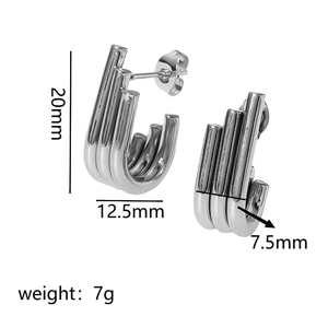 Detailed view of silver triple-row C-shaped hoop earrings with precise dimensions