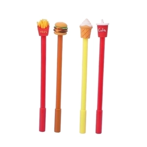 Set of 4 creative fast food gel pens featuring fries, burger, ice cream, and cola shapes