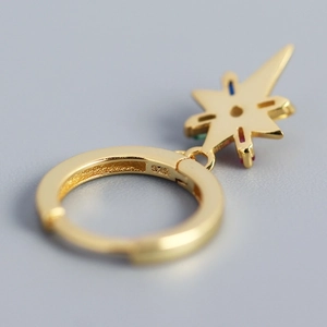 S925 sterling silver gold-plated hoop earrings with sparkling star pendants for women