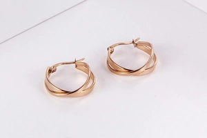 Macro di orecchini a cerchio in acciaio al titanio oro rosa con design a doppio cerchio ritorto