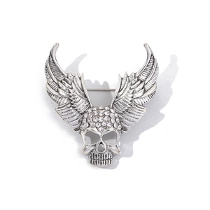 Vintage silver skull wing brooch with clear rhinestones for Halloween costume decoration