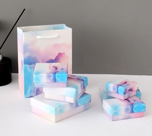 Gradient watercolor jewelry gift box set including carrier bag and multiple size cases
