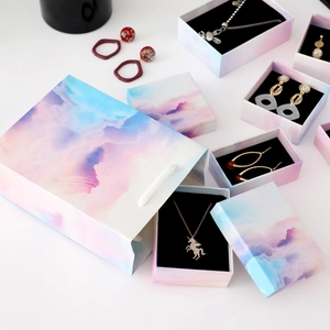 Gradient cloud jewelry gift box set including necklace box and matching paper carry bag