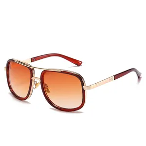 Vintage gold metal aviator sunglasses with orange gradient lenses and double bridge