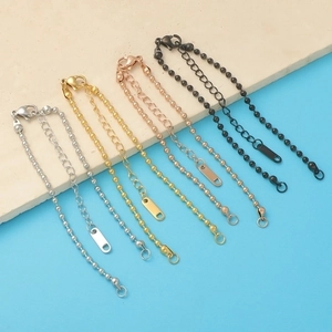 Set of stainless steel bead chain extenders in gold, silver, rose gold and black finishes