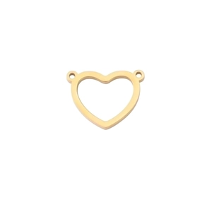 Close-up of golden heart-shaped titanium steel connector with dual side holes for DIY jewelry