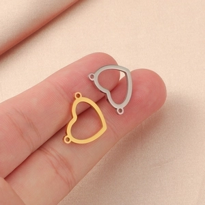 Titanium steel heart-shaped DIY charms in gold and silver finish for jewelry making