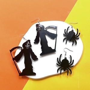 Acrylic Halloween earrings set featuring black grim reaper and spider charms with hooks