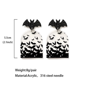 Transparent acrylic bat earrings with stainless steel pins for Halloween party fashion
