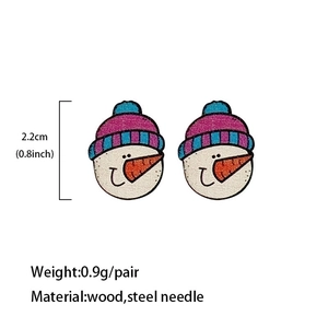 Colorful Christmas snowman wooden stud earrings with steel needles and 2.2cm size measurement