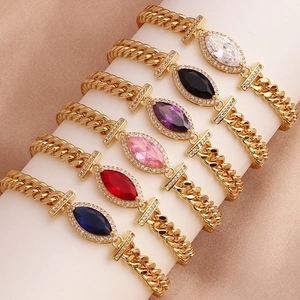 Marquise Cut Zircon Cuban Link Bracelet 18K Gold Plated Copper Micro Pave Cubic Zirconia Trendy Luxury Jewelry For Women